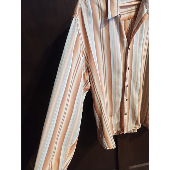 Tommy Bahama Fall Shirt Mens XL Orange Stripe Silk Long Sleeve Button Preppy - Picture 3 of 7